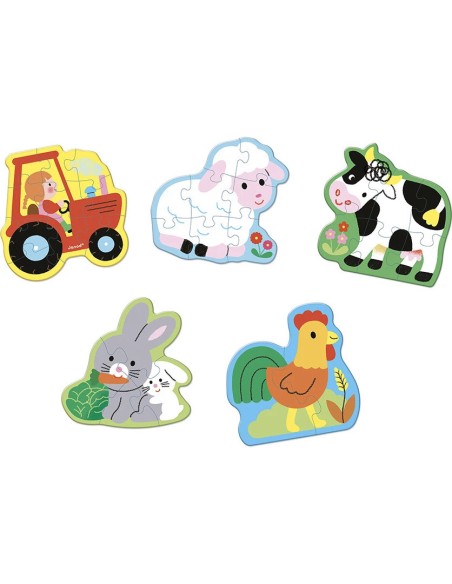 5 Puzzles évolutifs Ferme : Puzzles en bois premier âge - Janod