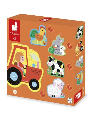 5 Puzzles évolutifs Ferme : Puzzles en bois premier âge - Janod