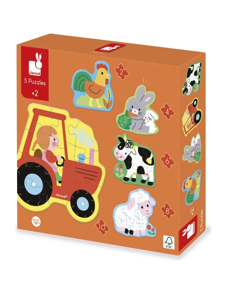 5 Puzzles évolutifs Ferme : Puzzles en bois premier âge - Janod