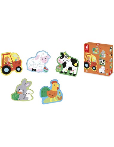 5 Puzzles évolutifs Ferme : Puzzles en bois premier âge - Janod