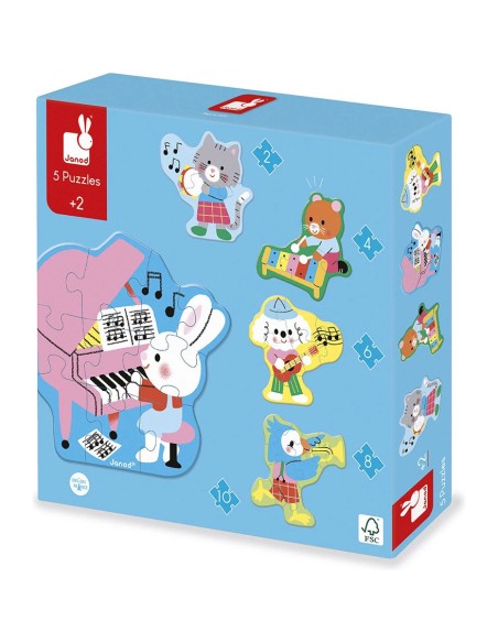 5 Puzzles évolutifs Musique : Puzzles en bois premier âge - Janod