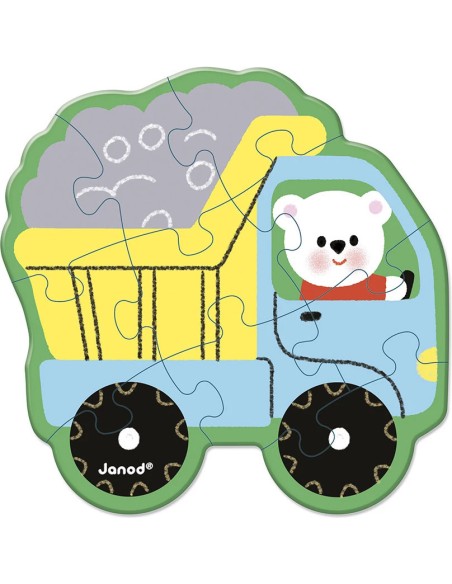 5 Puzzles évolutifs Véhicules : Puzzles en bois premier âge - Janod
