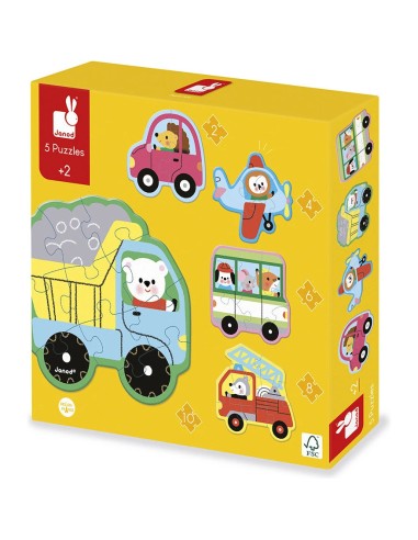 5 Puzzles évolutifs Véhicules : Puzzles en bois premier âge - Janod