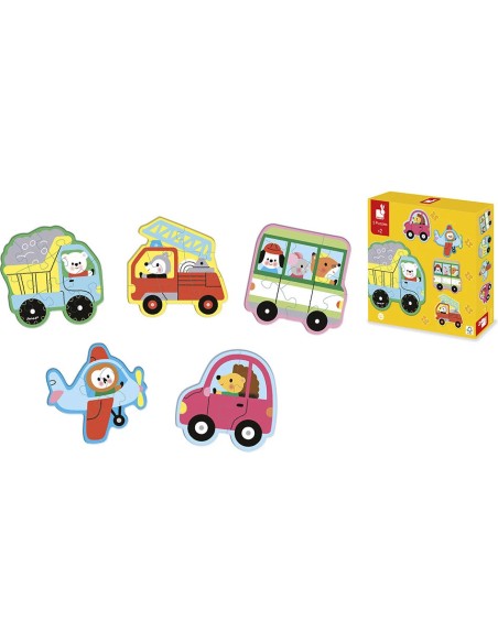 5 Puzzles évolutifs Véhicules : Puzzles en bois premier âge - Janod