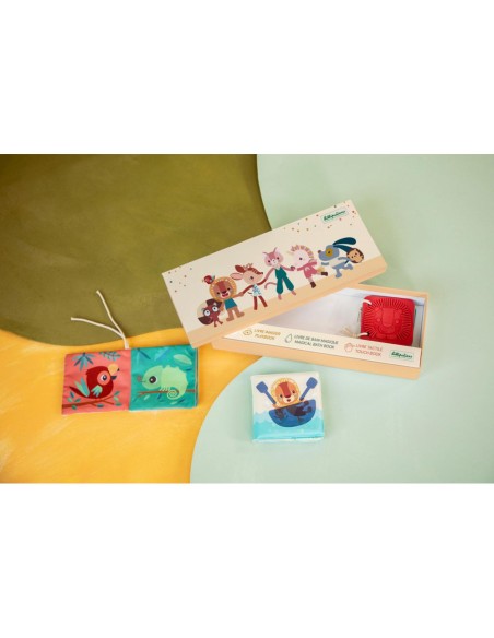 Cadeau de naissance - 3 livres sensoriels pour bébé - Jungle - Livre d'activités - Lilliputiens