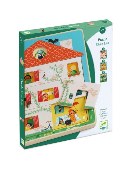 Puzzle à étages 12 pcs Chez Leo - Djeco