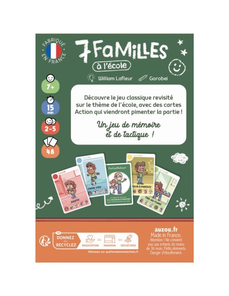 Jeu de cartes - Jeu de 7 familles - À l'école - Auzou