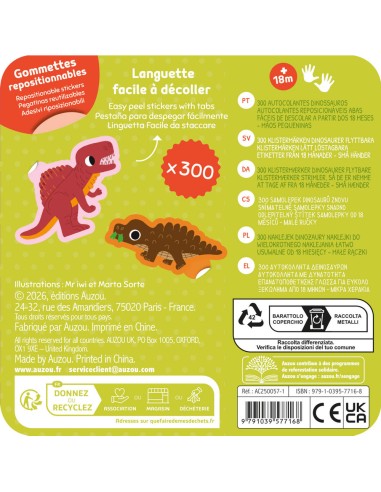 Boîte métal - 300 gommettes dinosaures - Activités et loisirs créatifs - Auzou