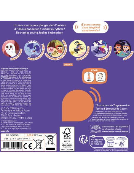 Mes premiers sonores - Mes comptines même pas peur ! - Livres enfants - Auzou