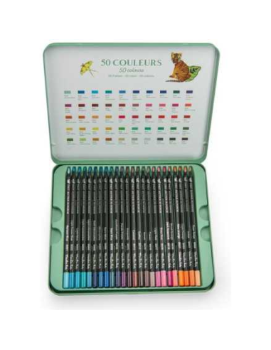 Boîte métal 50 crayons de couleur - Tout autour du monde - Moulin Roty