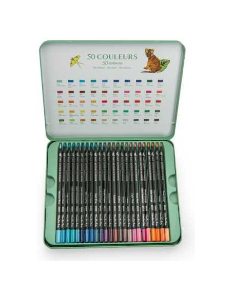 Boîte métal 50 crayons de couleur - Tout autour du monde - Moulin Roty