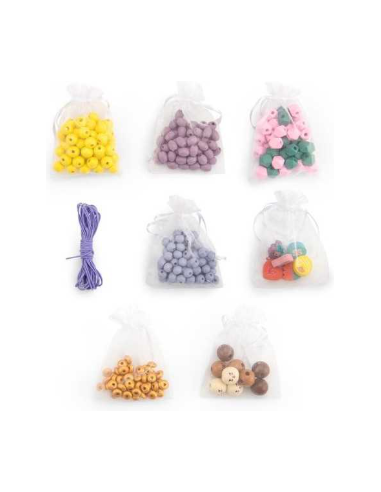 Coffret perles en bois colorées - Les Minouchkas - Moulin Roty - Les Minouchkas