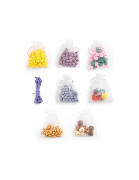 Coffret perles en bois colorées - Les Minouchkas - Moulin Roty - Les Minouchkas