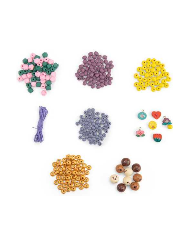 Coffret perles en bois colorées - Les Minouchkas - Moulin Roty - Les Minouchkas