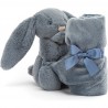 Peluche couverture Lapin bleu gris - Bashful - Jellycat