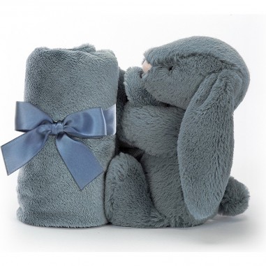 Peluche couverture Lapin bleu gris - Bashful - Jellycat