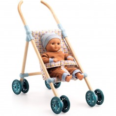 Poussette canne en bois Little Cubes - Poupée 30 - 34cm - Pomea - Djeco 2