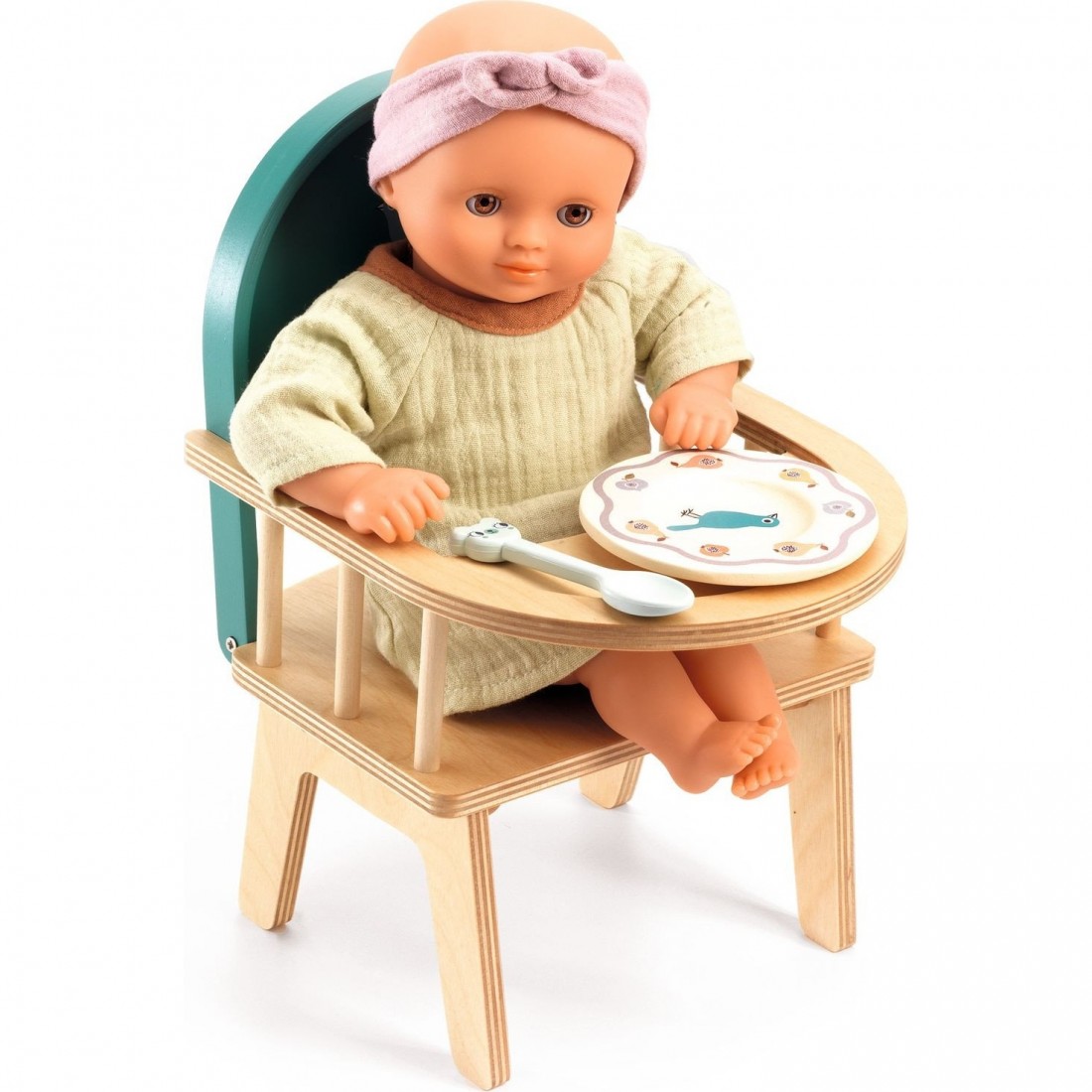 Chaise haute bébé pour poupée - Rehausseur de table pour poupée - Pomea  Djeco