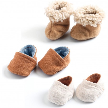 3 paires de chaussures et chaussons poupée Pomea - Djeco