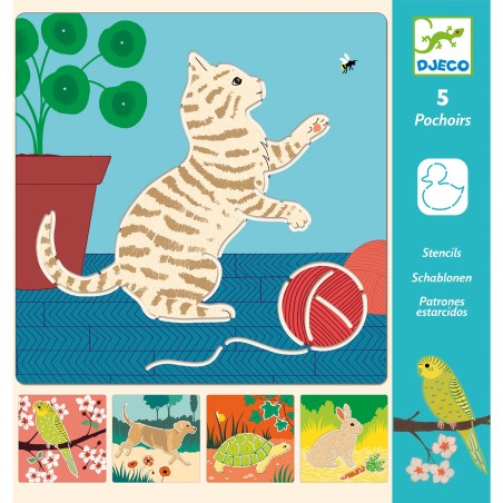 Pochoirs Chien, Chat, Lapin, Tortue - Petits compagnons - Djeco