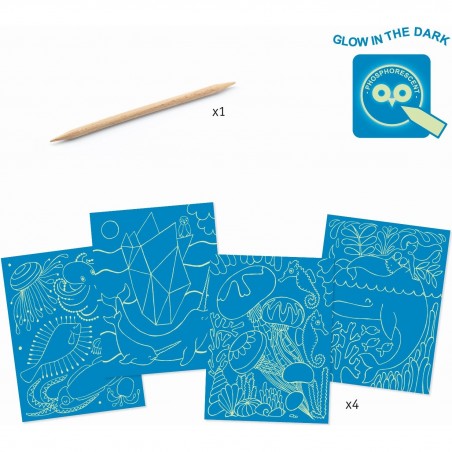 Cartes à gratter phosphorescentes - Vie sous la Mer - Djeco