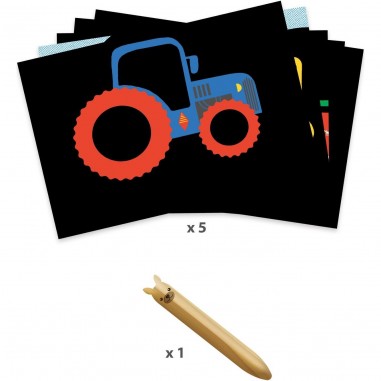 Grandes Cartes à gratter - Les véhicules - Tracteur, Camion - Djeco