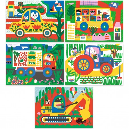Grandes Cartes à gratter - Les véhicules - Tracteur, Camion - Djeco