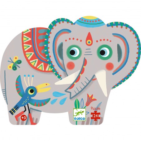 Puzzle Silhouette 24 pièces : Haathee, éléphant d'Asie - Djeco