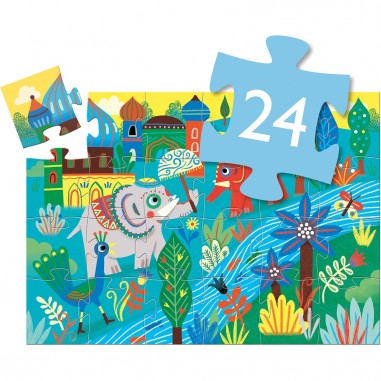 Puzzle Silhouette 24 pièces : Haathee, éléphant d'Asie - Djeco