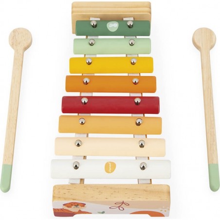 5 instruments en bois - Castagnettes, flute, Xylo, Tambourin - Sunshine - Janod
